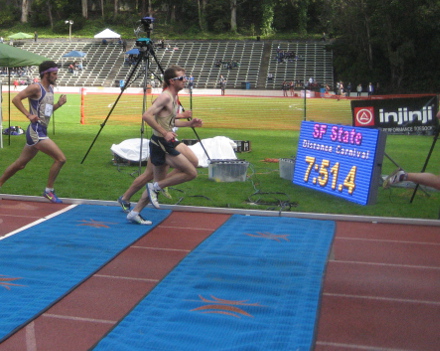 Men 10000 Section 2, San Francisco State Distance Carnival (2014). Using IPICO chip timing to count laps and provide splits times.