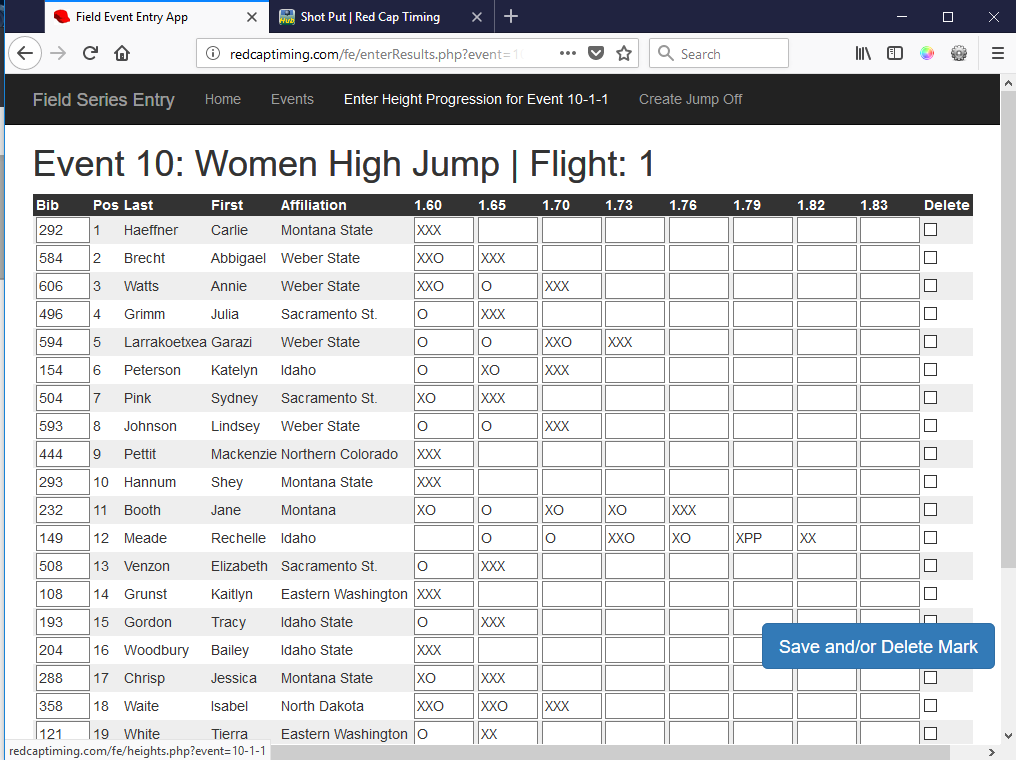 Field Series Entry Web App, High Jump