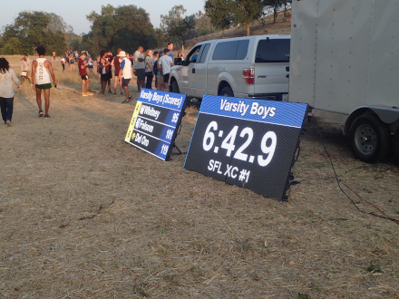 Custom Video Displays with Running Time/Results and Live Team Scores Reported After Runners Crossed Split Location